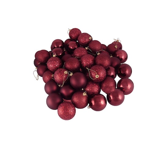 60ct Burgundy Red Shatterproof 4-Finish Ball Ornaments